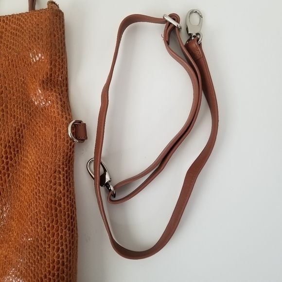 Sorial New York Cognac Brown Cross Body Python Snake Skin Print Leather Satchel - Picture 6 of 12